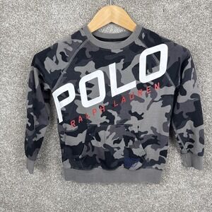 Polo Ralph Lauren Boys 7 Small Black & Gray Camo Long Sleeve‎ Pullover Shirt